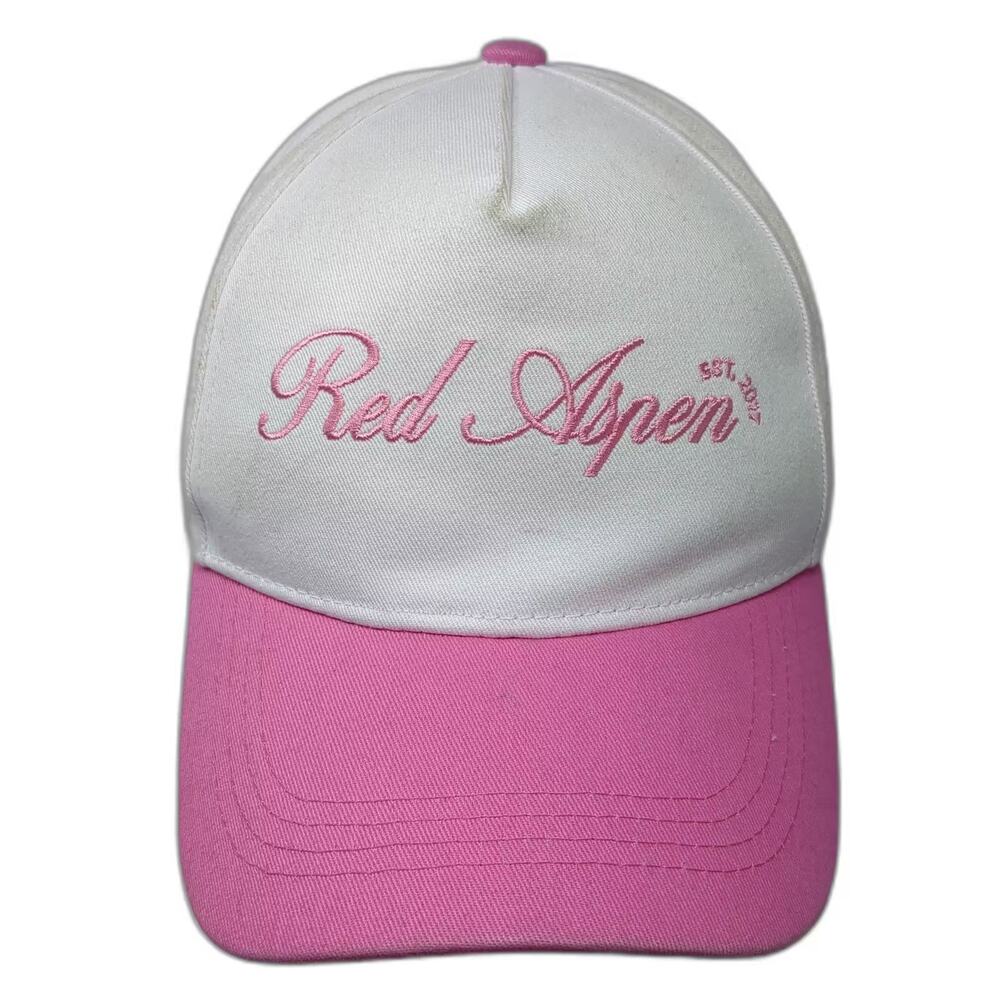 Red Aspen 5 Panel White Pink Hat Snapback OS Embroidered Adjustable Logo Cap